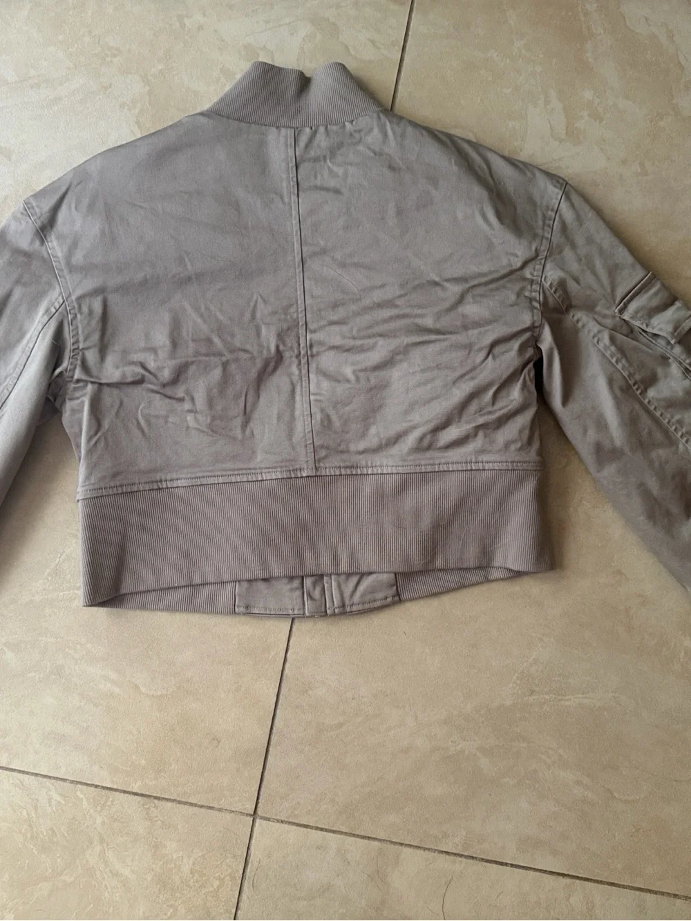 ALO Yoga Taupe Bomber Jacket with Rib Trim